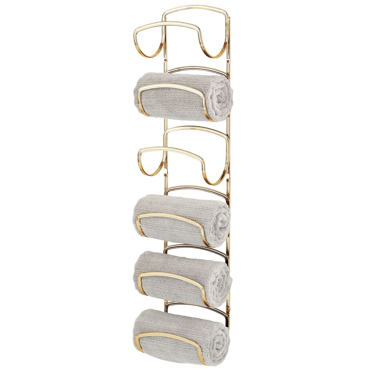 mDesign Steel Towel Holder for Bathroom Wall - Wall Mounted Organizer